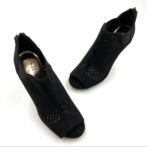 Madden Girl Black Pinhole Peep Toe Heels Booties 7 - Picture 2 of 6